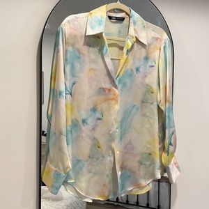 Printed silk button down